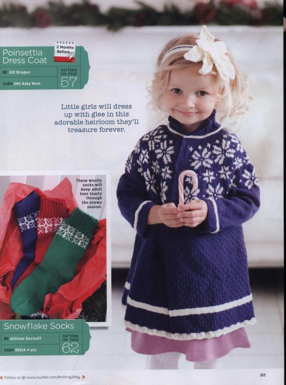 Knitting Pattern for a Girls Poinsettia Dress Coat